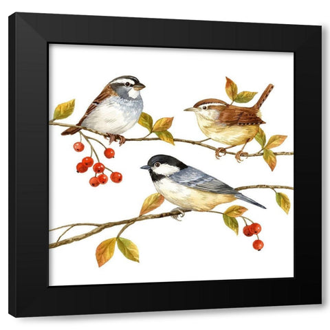 Birds and Berries I Black Modern Wood Framed Art Print by Maday, Jane
