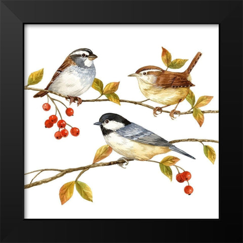 Birds and Berries I Black Modern Wood Framed Art Print by Maday, Jane