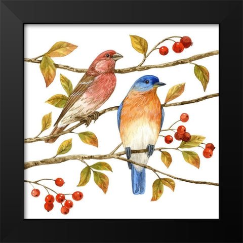 Birds and Berries IV Black Modern Wood Framed Art Print by Maday, Jane