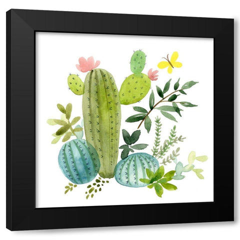 Happy Cactus I Black Modern Wood Framed Art Print with Double Matting by Maday, Jane