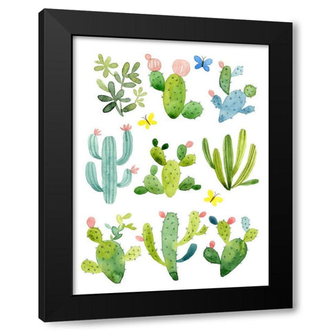 Happy Cacti Black Modern Wood Framed Art Print with Double Matting by Maday, Jane