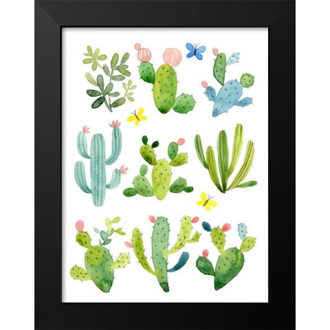 Happy Cacti Black Modern Wood Framed Art Print by Maday, Jane