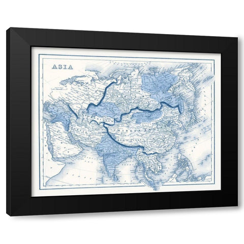 Asia in Shades of Blue Black Modern Wood Framed Art Print by Vision Studio