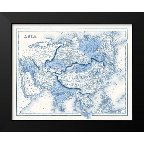 Asia in Shades of Blue Black Modern Wood Framed Art Print by Vision Studio