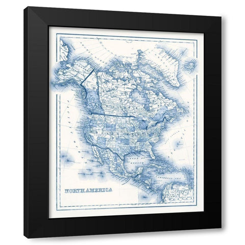 North America in Shades of Blue Black Modern Wood Framed Art Print with Double Matting by Vision Studio