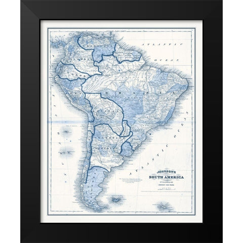 South America in Shades of Blue Black Modern Wood Framed Art Print by Vision Studio