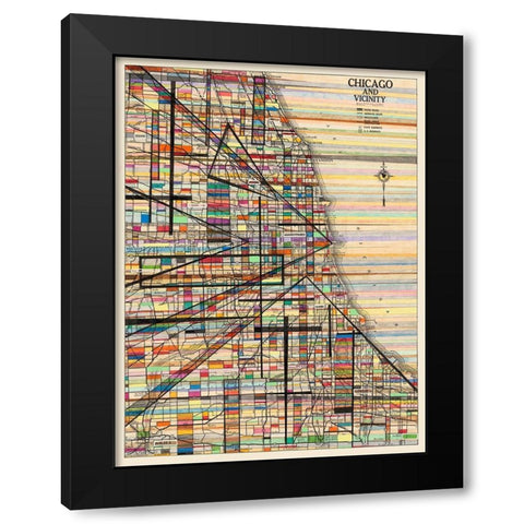 Modern Map of Chicago Black Modern Wood Framed Art Print by Galapon, Nikki