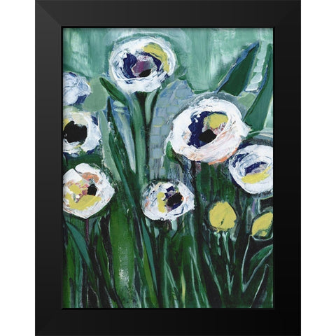 Modern White Floral V Black Modern Wood Framed Art Print by Daavettila, Tara