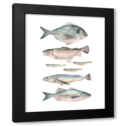 Fish Composition II Black Modern Wood Framed Art Print by Scarvey, Emma