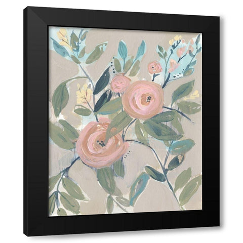 Laurels Posies I Black Modern Wood Framed Art Print by Goldberger, Jennifer