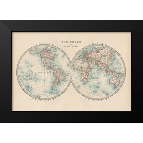 Johnstons World in Hemispheres Black Modern Wood Framed Art Print by Johnston