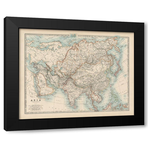Johnstons Map of Asia Black Modern Wood Framed Art Print with Double Matting by Johnston