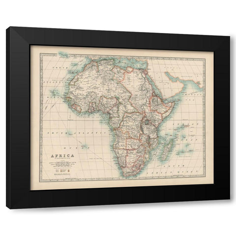 Johnstons Map of Africa Black Modern Wood Framed Art Print with Double Matting by Johnston