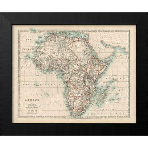 Johnstons Map of Africa Black Modern Wood Framed Art Print by Johnston