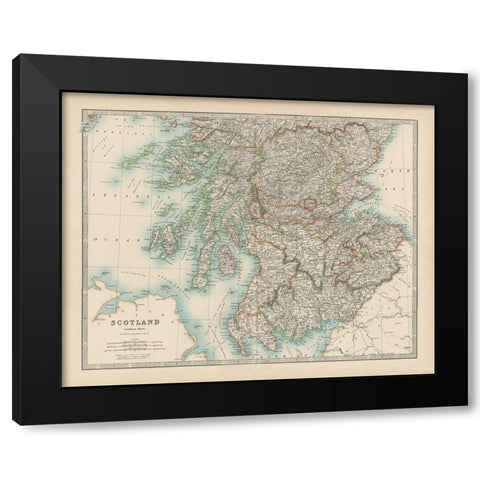 Johnstons Map of Scotland Black Modern Wood Framed Art Print with Double Matting by Johnston