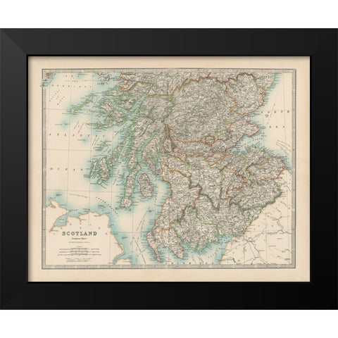 Johnstons Map of Scotland Black Modern Wood Framed Art Print by Johnston