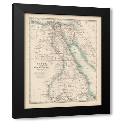 Johnstons Map of Egypt Black Modern Wood Framed Art Print with Double Matting by Johnston