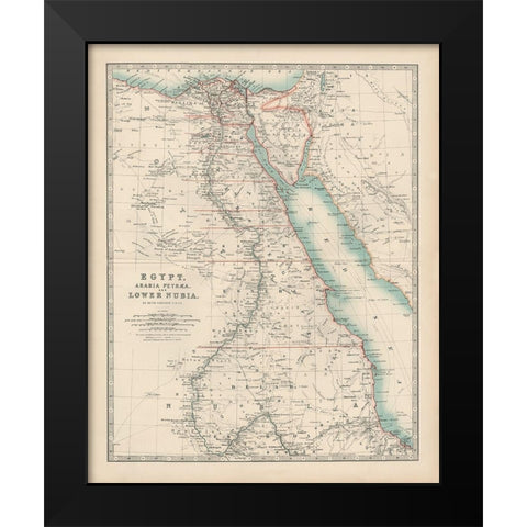 Johnstons Map of Egypt Black Modern Wood Framed Art Print by Johnston