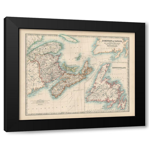 Johnstons Map of Canada Black Modern Wood Framed Art Print by Johnston