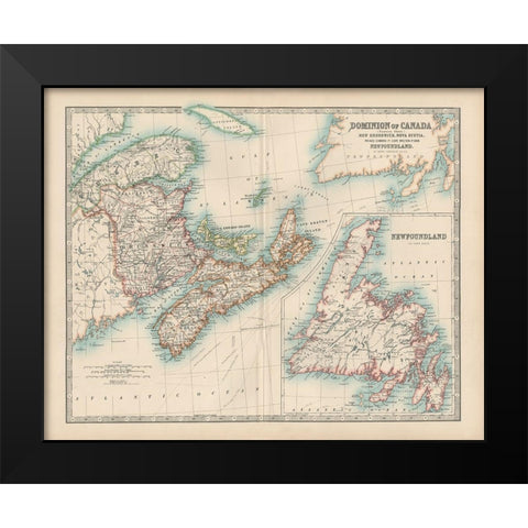 Johnstons Map of Canada Black Modern Wood Framed Art Print by Johnston