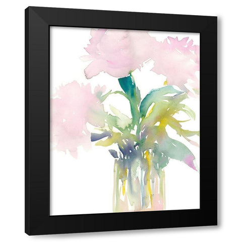 Pink Flowers in Vase Black Modern Wood Framed Art Print by Dixon, Samuel