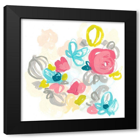Floral Scatter II Black Modern Wood Framed Art Print with Double Matting by Vess, June Erica