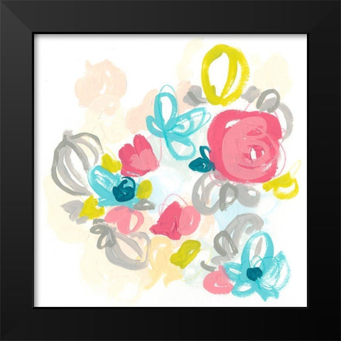Floral Scatter II Black Modern Wood Framed Art Print by Vess, June Erica