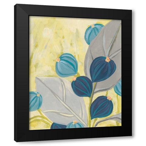 Navy and Citron Floral I Black Modern Wood Framed Art Print by Vess, June Erica