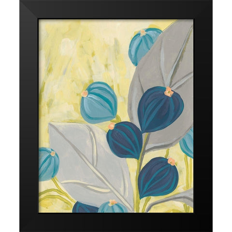 Navy and Citron Floral I Black Modern Wood Framed Art Print by Vess, June Erica