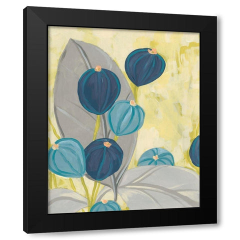 Navy and Citron Floral II Black Modern Wood Framed Art Print with Double Matting by Vess, June Erica