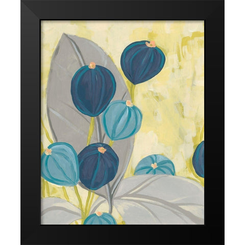 Navy and Citron Floral II Black Modern Wood Framed Art Print by Vess, June Erica