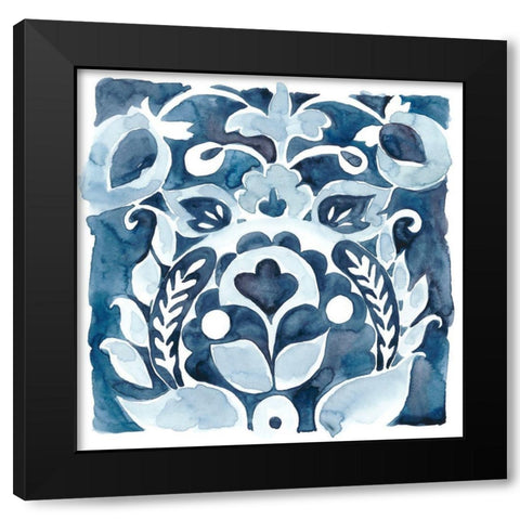 Indigo Ornament II Black Modern Wood Framed Art Print with Double Matting by Zarris, Chariklia