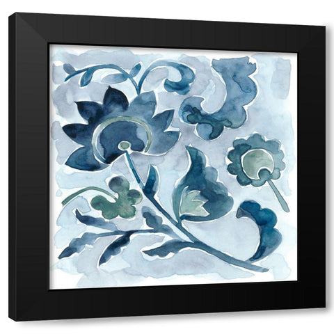 Indigo Ornament VI Black Modern Wood Framed Art Print by Zarris, Chariklia