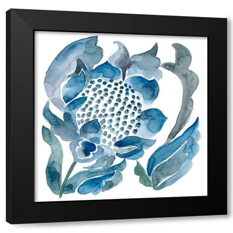 Indigo Ornament VII Black Modern Wood Framed Art Print with Double Matting by Zarris, Chariklia