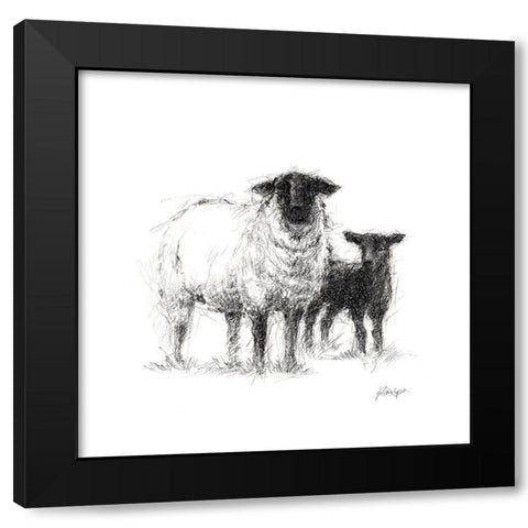 Charcoal Sheep Study II Black Modern Wood Framed Art Print with Double Matting by Harper, Ethan