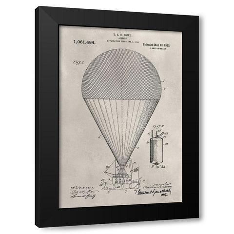 Patent--Hot Air Balloon Black Modern Wood Framed Art Print with Double Matting by Ludwig, Alicia