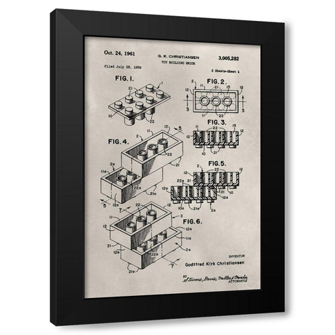 Patent--Lego Black Modern Wood Framed Art Print with Double Matting by Ludwig, Alicia