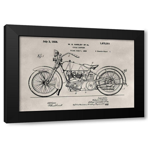 Patent--Motorcycle Black Modern Wood Framed Art Print by Ludwig, Alicia