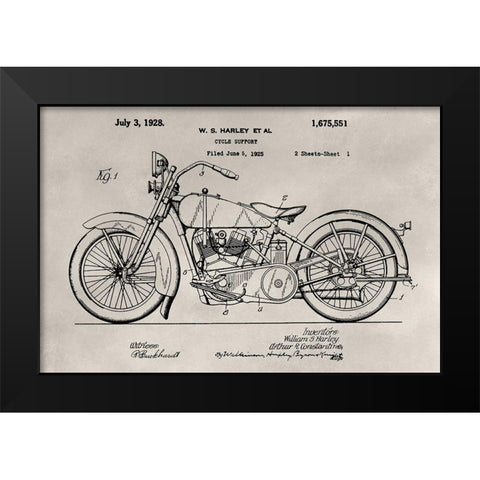 Patent--Motorcycle Black Modern Wood Framed Art Print by Ludwig, Alicia