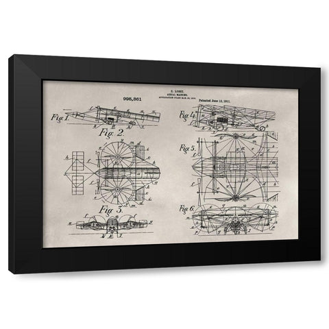 Patent--Aerial Machine Black Modern Wood Framed Art Print with Double Matting by Ludwig, Alicia