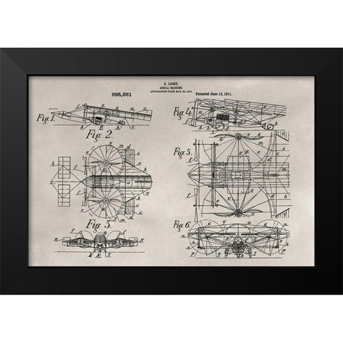 Patent--Aerial Machine Black Modern Wood Framed Art Print by Ludwig, Alicia