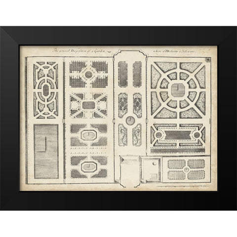 Antique Garden Design II Black Modern Wood Framed Art Print by d Argenville, DeZallier