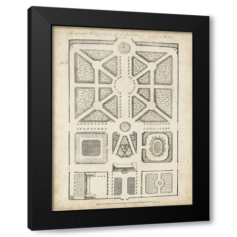 Antique Garden Design V Black Modern Wood Framed Art Print with Double Matting by d Argenville, DeZallier