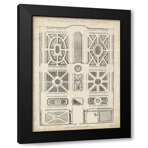 Antique Garden Design VI Black Modern Wood Framed Art Print with Double Matting by d Argenville, DeZallier