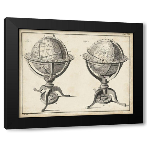 Antique Terrestrial and Celestial Globes Black Modern Wood Framed Art Print by Adams, George