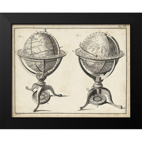 Antique Terrestrial and Celestial Globes Black Modern Wood Framed Art Print by Adams, George