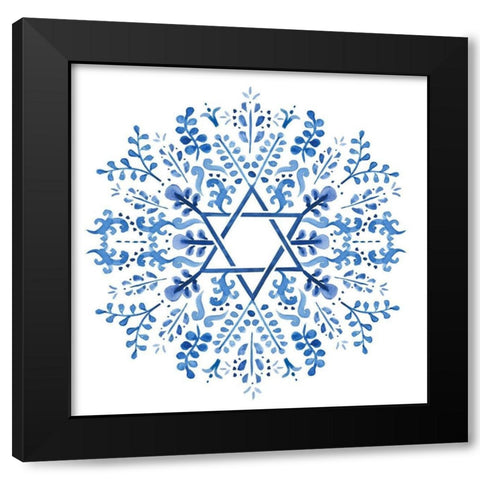 Indigo Hanukkah I Black Modern Wood Framed Art Print by Borges, Victoria