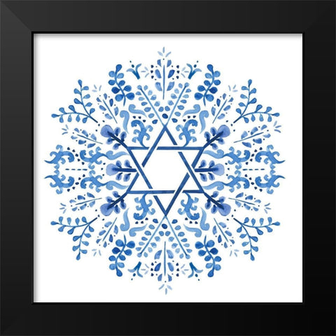 Indigo Hanukkah I Black Modern Wood Framed Art Print by Borges, Victoria