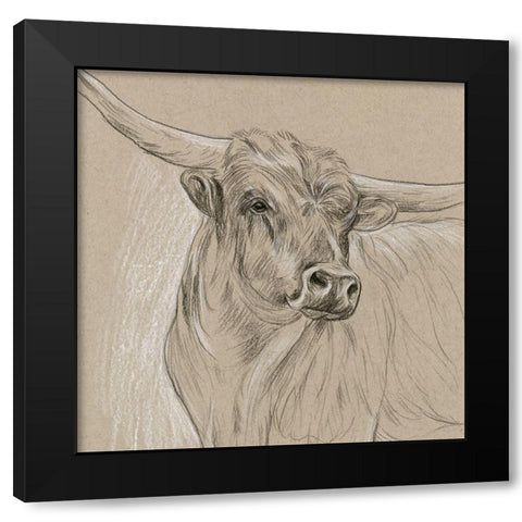 Longhorn Sketch I Black Modern Wood Framed Art Print with Double Matting by Wang, Melissa