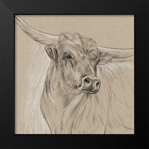 Longhorn Sketch I Black Modern Wood Framed Art Print by Wang, Melissa